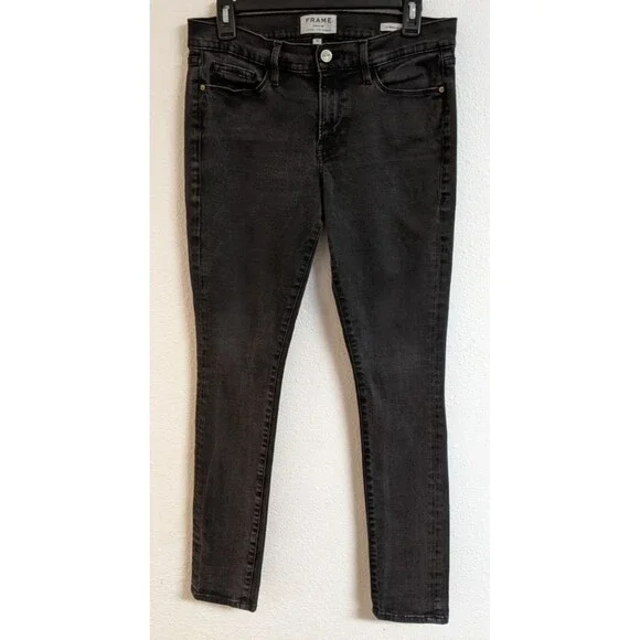 Women's Frame Denim Le Skinny de Jeanne in Film Noir (Black) Size 30 X 29 - Picture 2 of 16